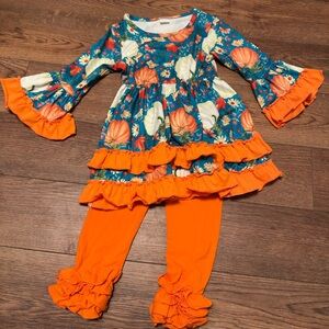Floral Pumpkin Kids Costume Set - Orange and Blue